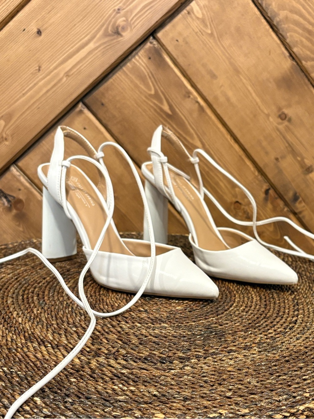 Call It Spring White Lace-Up Pointed Block Heel Pumps 7.5